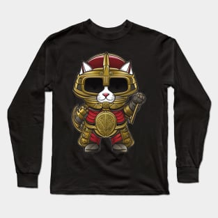 Cute Cartoon Cat Knight in Full Armor for Fantasy Lovers Long Sleeve T-Shirt